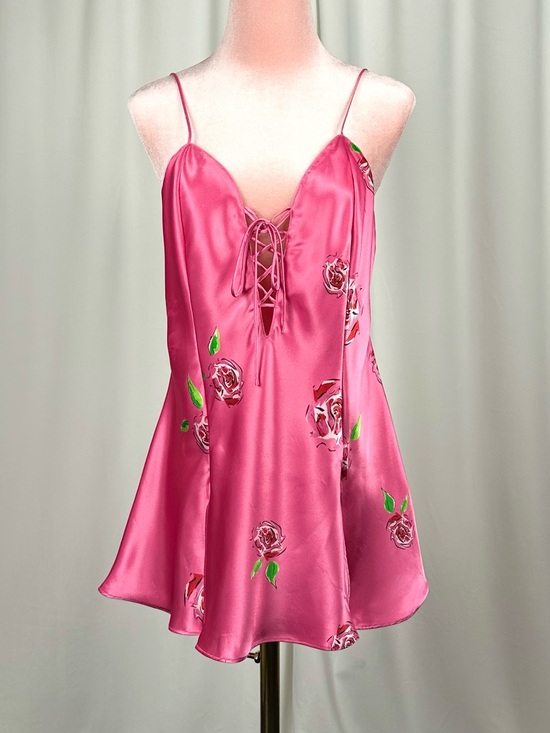 La SENZA Other - Vintage La Senza Pink Satin Rose Lace Up Babydoll Camisole Y2K Medium